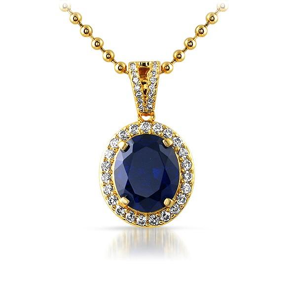 Lab Made Sapphire Gem Oval Cut Pendant Pendant Only HipHopBling