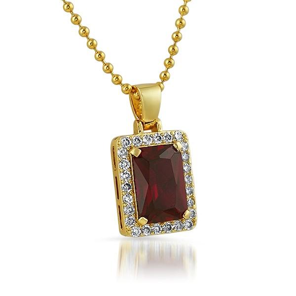 Lab Ruby Block Gold Hip Hop Pendant HipHopBling