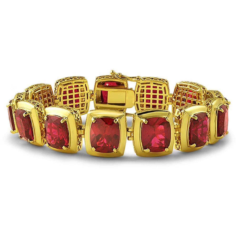 Lab Ruby CZ Clean Frame Gold Bracelet HipHopBling