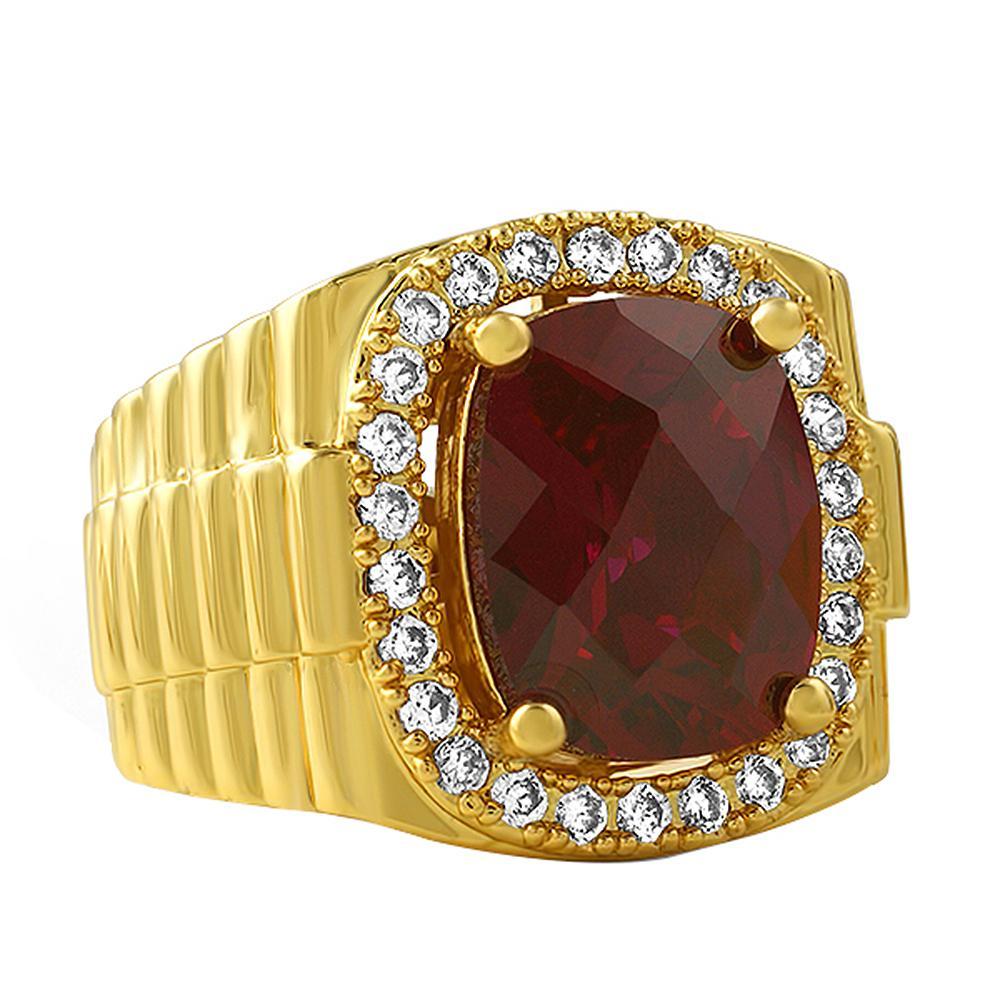Lab Ruby CZ Gold Ring 7 HipHopBling
