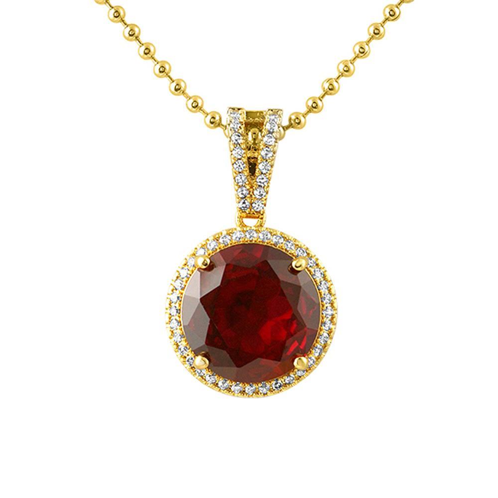 Lab Ruby Gem Red Round Halo Pendant HipHopBling