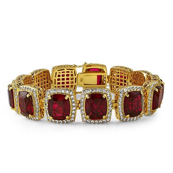 Lab Ruby Gold Red Gem Bracelet Bling HipHopBling