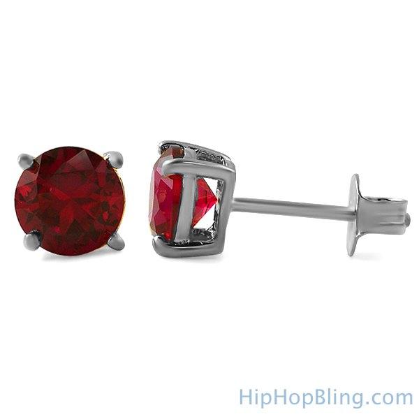 Lab Ruby Round Cut Stud Earrings .925 Silver 4MM HipHopBling
