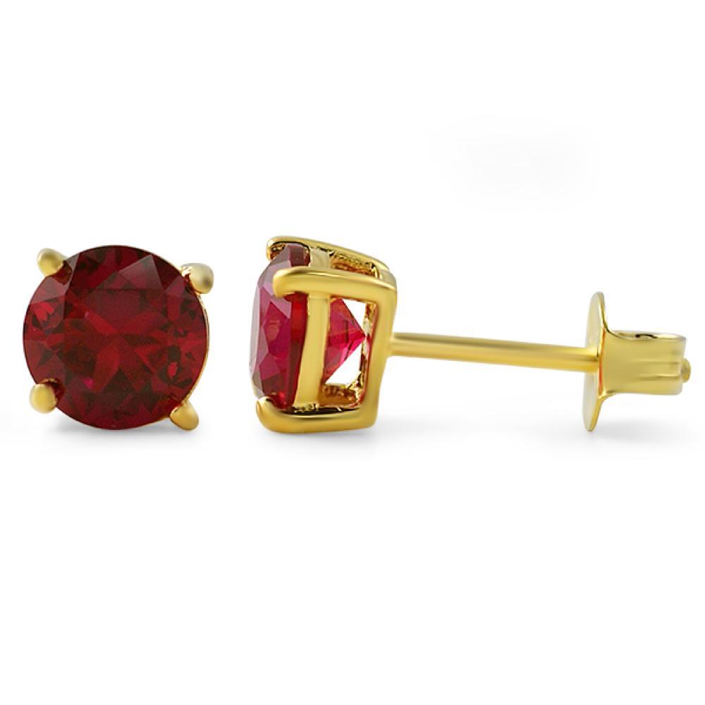 Lab Ruby Round Cut Stud Earrings Gold .925 Silver 4MM HipHopBling