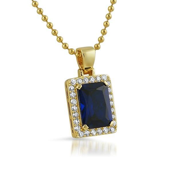 Lab Sapphire .925 Silver Gem Hip Hop Pendant HipHopBling