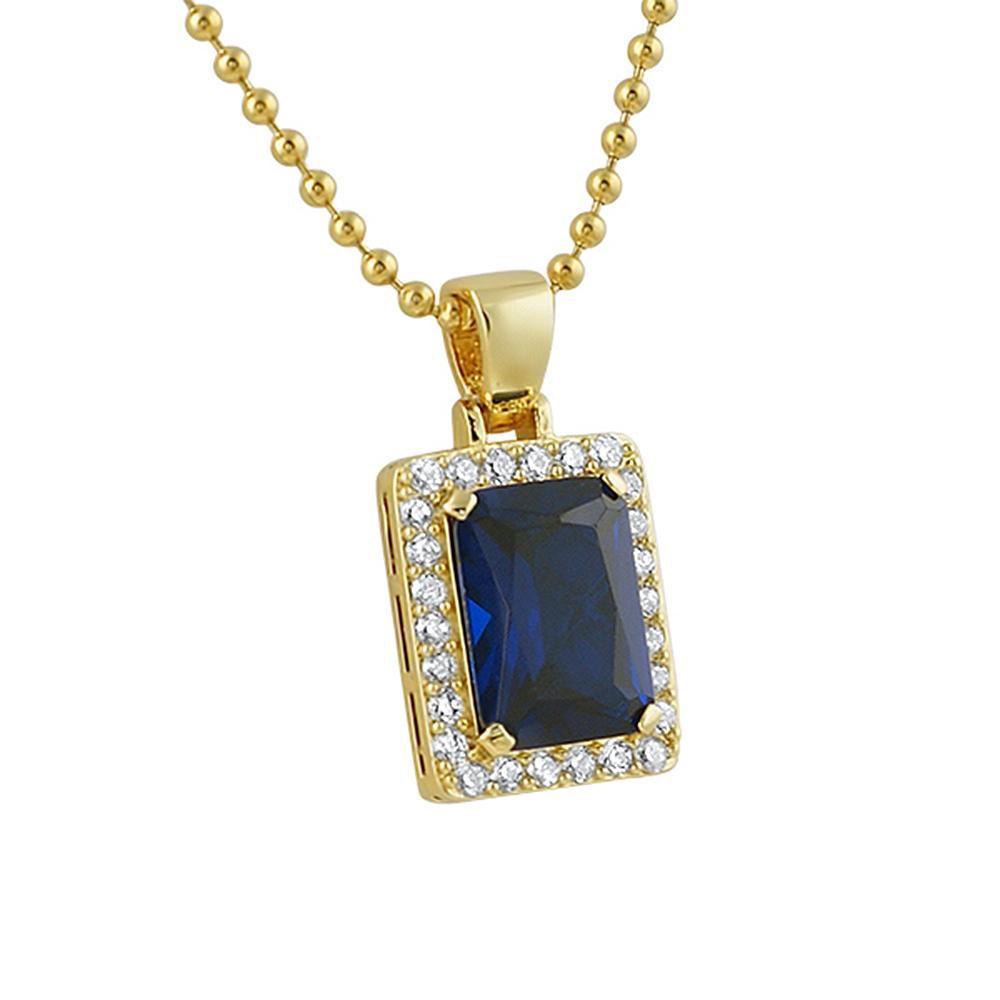 Lab Sapphire Block Gold Iced Out Pendant Pendant Only HipHopBling