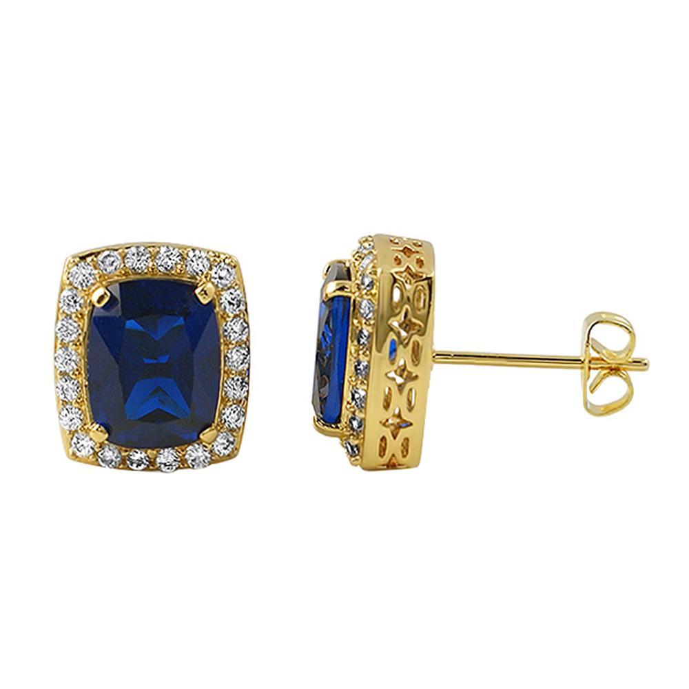 Lab Sapphire Centerstone Gold Bling Bling Earrings HipHopBling