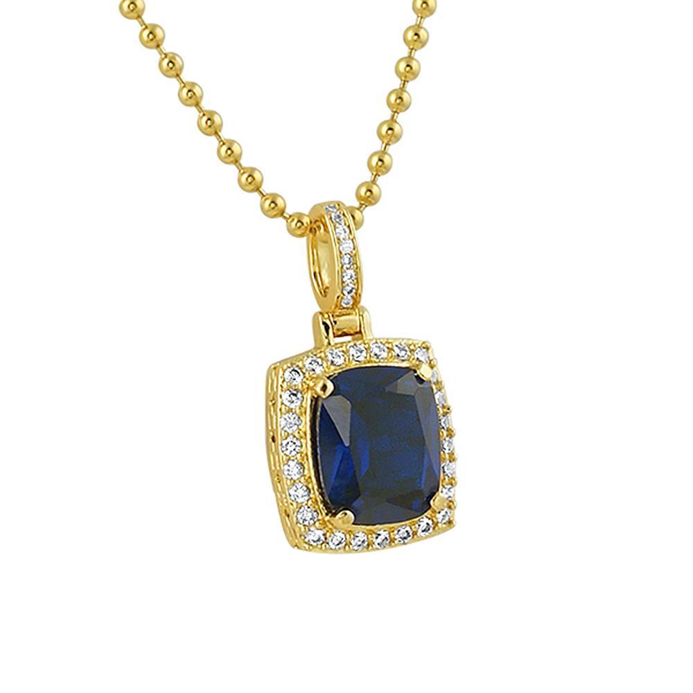 Lab Sapphire Custom Halo Iced Out Pendant HipHopBling