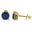 Lab Sapphire Round Stud Earrings Gold .925 Silver 6MM HipHopBling