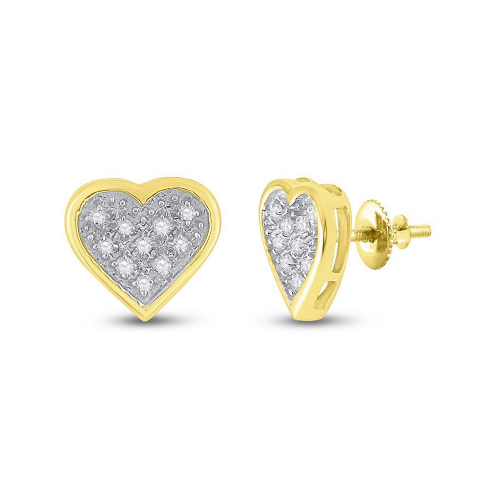 Ladies Heart Diamond Earrings .05cttw .925 Silver Yellow Gold HipHopBling