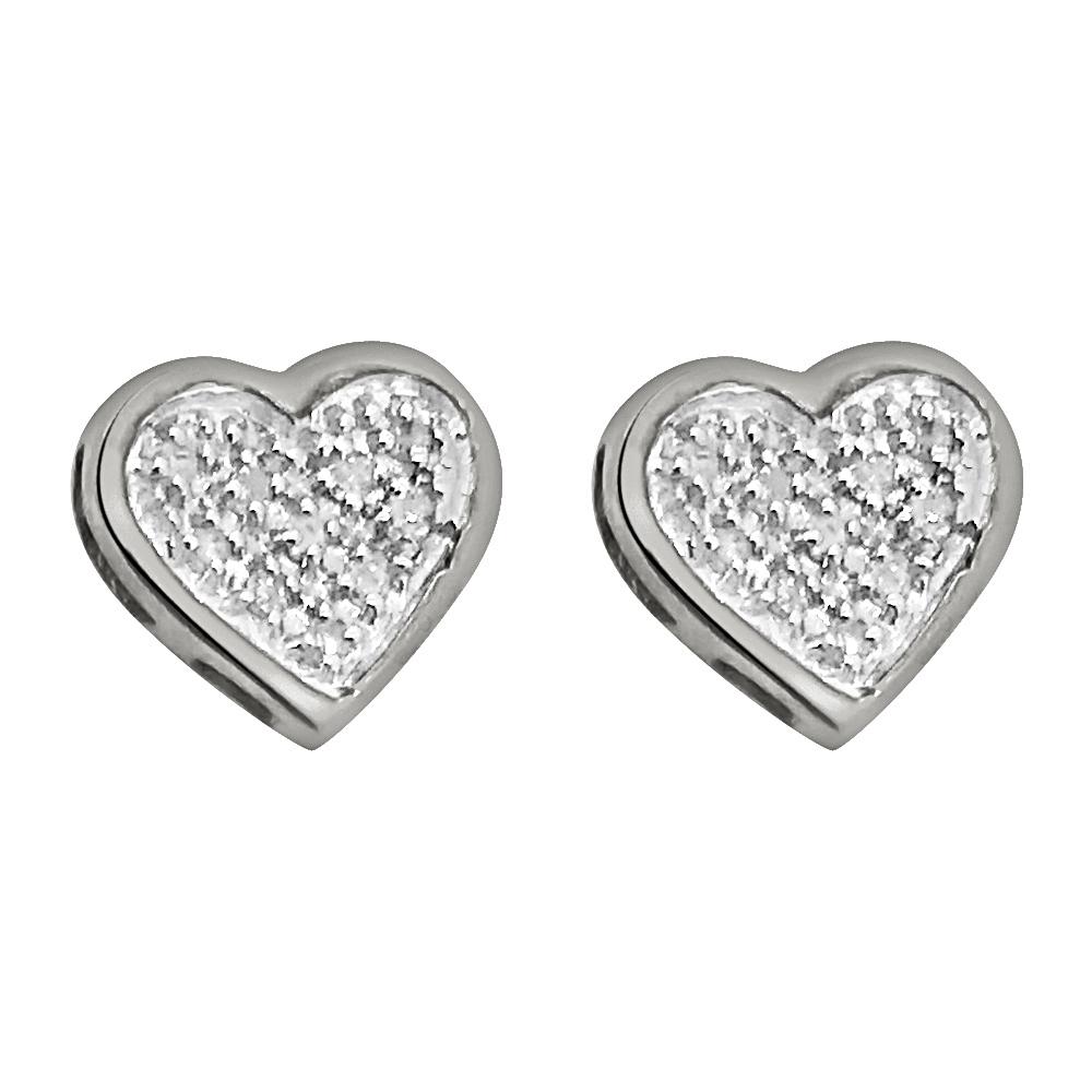 Ladies Heart Diamond Earrings .05cttw .925 Silver Yellow Gold HipHopBling