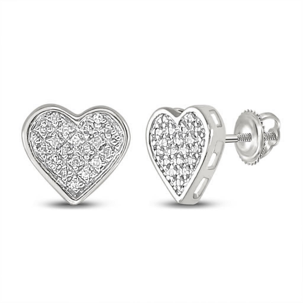 Ladies Heart Diamond Earrings .10cttw .925 Silver White Gold HipHopBling
