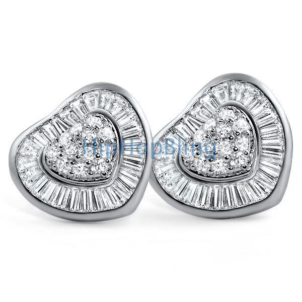 Ladies Jumbo Heart Baguette CZ Bling Bling Earrings HipHopBling