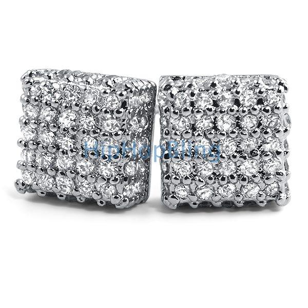 Large 3D Box CZ Hip Hop Earrings HipHopBling