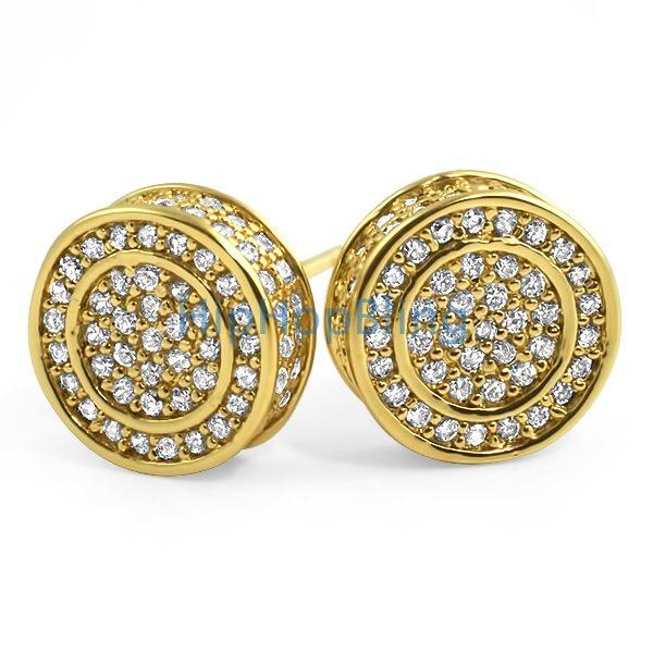 Large 3D Circle Gold CZ Bling Bling Earrings HipHopBling
