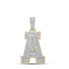 Large 45MM A - Z Initial Letter Baguette Diamond Pendant 10K Yellow Gold A HipHopBling
