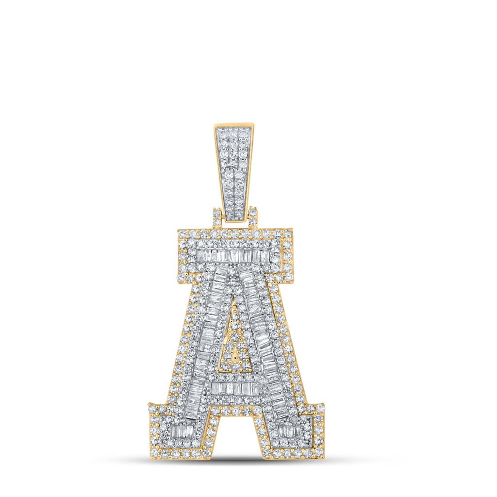 Large 45MM A - Z Initial Letter Baguette Diamond Pendant 10K Yellow Gold A HipHopBling