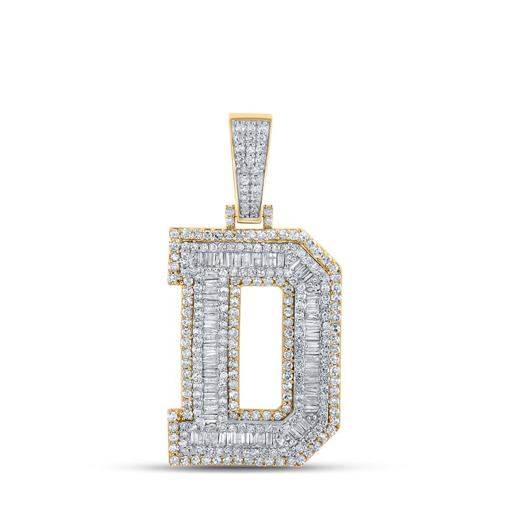Large 45MM A - Z Initial Letter Baguette Diamond Pendant 10K Yellow Gold D HipHopBling
