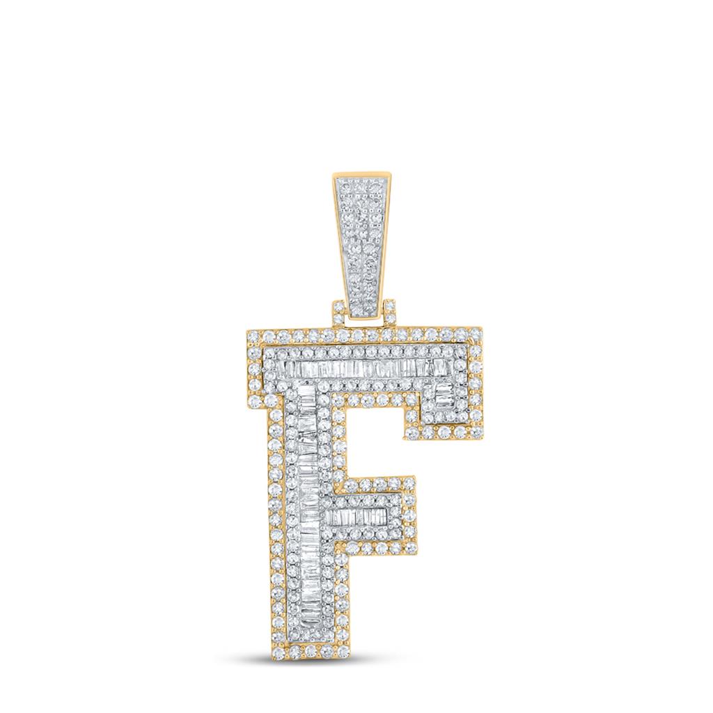 Large 45MM A - Z Initial Letter Baguette Diamond Pendant 10K Yellow Gold F HipHopBling