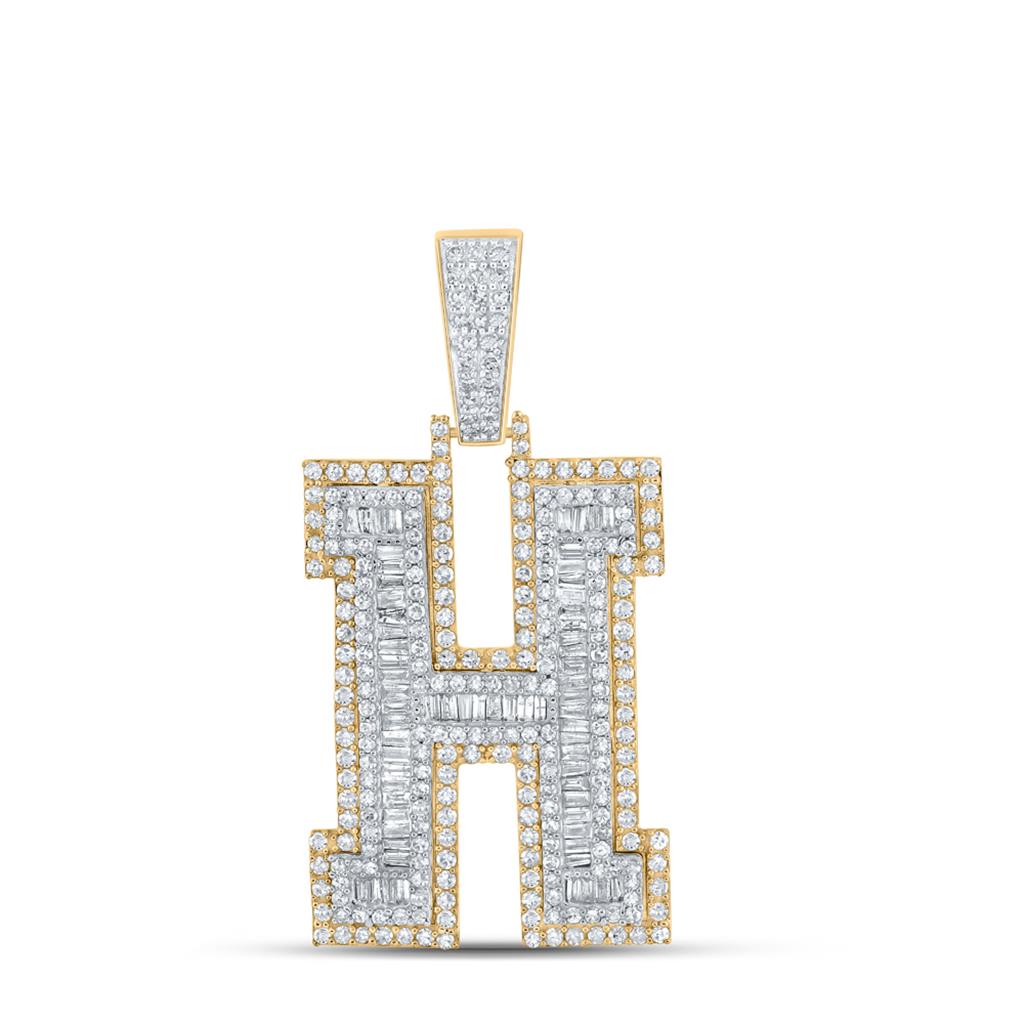 Large 45MM A - Z Initial Letter Baguette Diamond Pendant 10K Yellow Gold H HipHopBling
