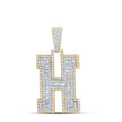 Large 45MM A - Z Initial Letter Baguette Diamond Pendant 10K Yellow Gold H HipHopBling