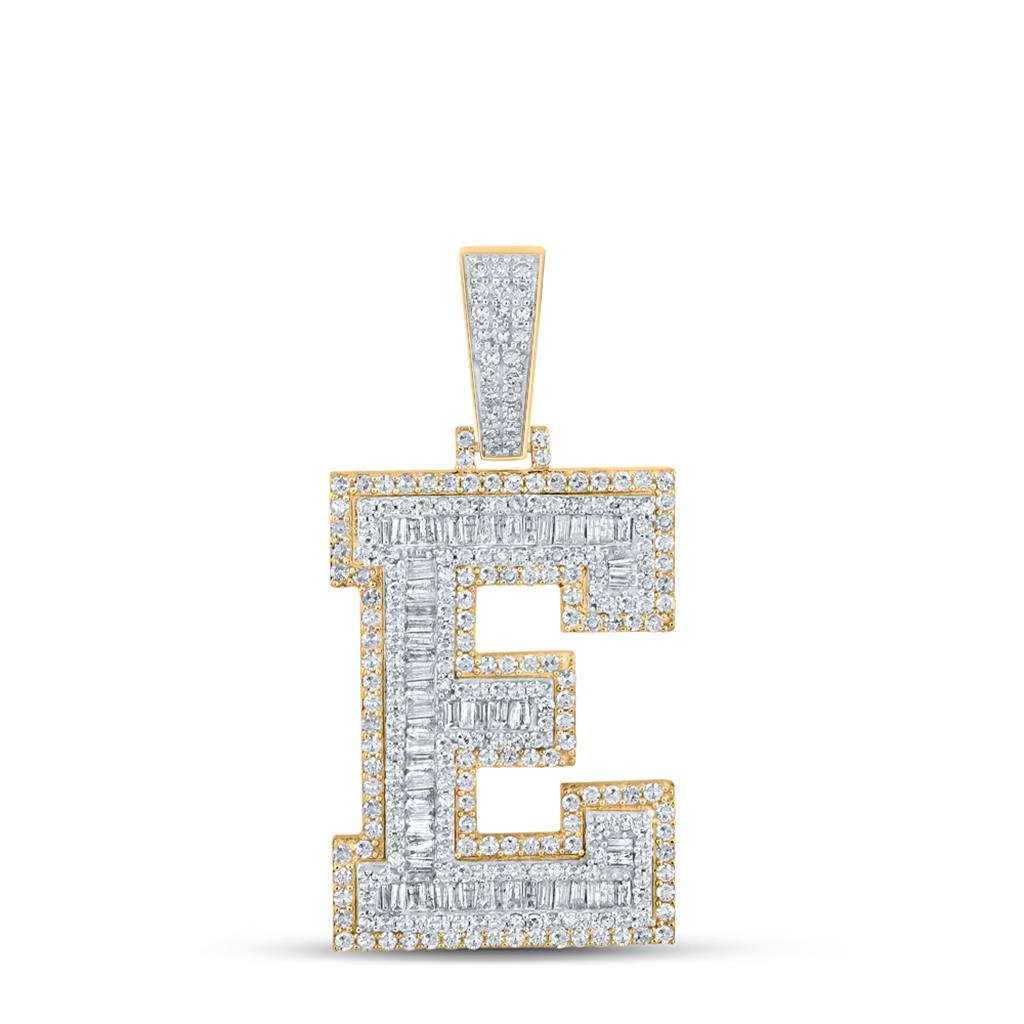 Large 45MM A-Z Initial Letter Baguette Diamond Pendant 10K Yellow Gold HipHopBling