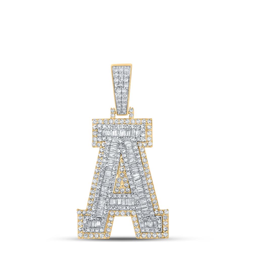 Large 45MM A-Z Initial Letter Baguette Diamond Pendant 10K Yellow Gold HipHopBling
