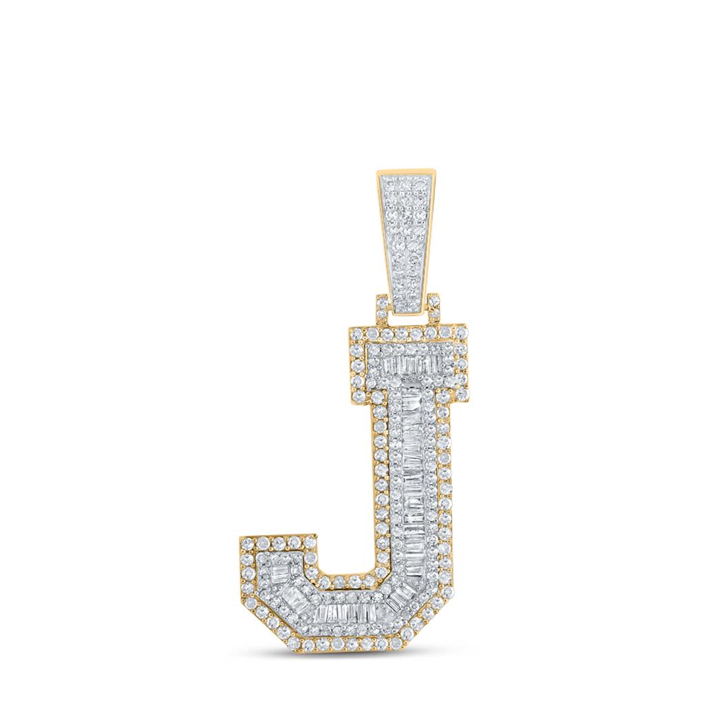 Large 45MM A - Z Initial Letter Baguette Diamond Pendant 10K Yellow Gold J HipHopBling