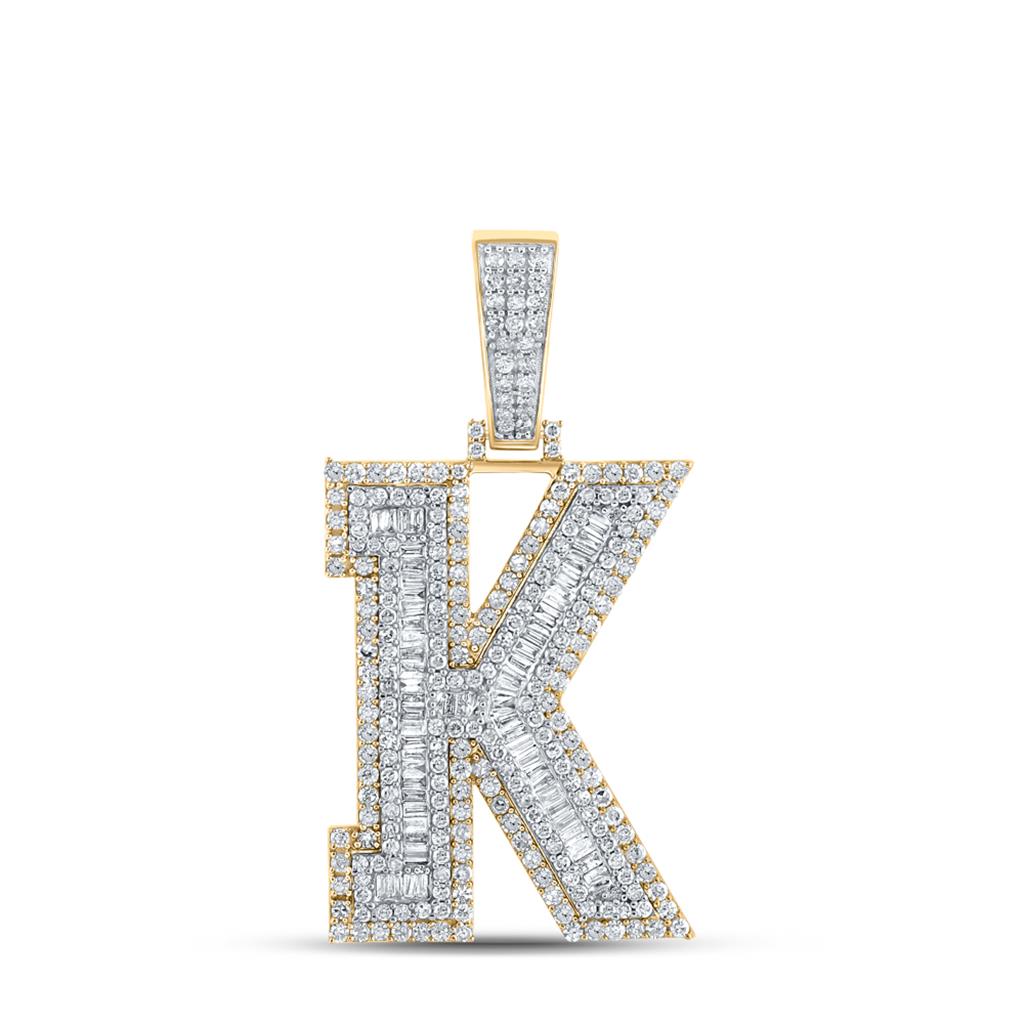 Large 45MM A - Z Initial Letter Baguette Diamond Pendant 10K Yellow Gold K HipHopBling