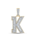 Large 45MM A - Z Initial Letter Baguette Diamond Pendant 10K Yellow Gold K HipHopBling