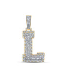 Large 45MM A - Z Initial Letter Baguette Diamond Pendant 10K Yellow Gold L HipHopBling