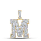 Large 45MM A - Z Initial Letter Baguette Diamond Pendant 10K Yellow Gold M HipHopBling