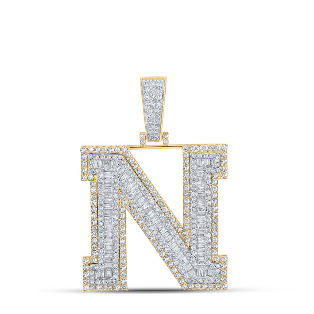 Large 45MM A - Z Initial Letter Baguette Diamond Pendant 10K Yellow Gold N HipHopBling