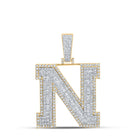 Large 45MM A - Z Initial Letter Baguette Diamond Pendant 10K Yellow Gold N HipHopBling