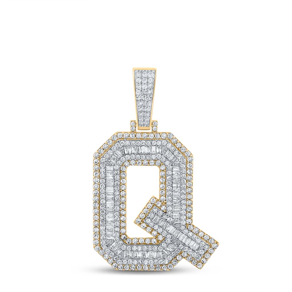 Large 45MM A - Z Initial Letter Baguette Diamond Pendant 10K Yellow Gold Q HipHopBling