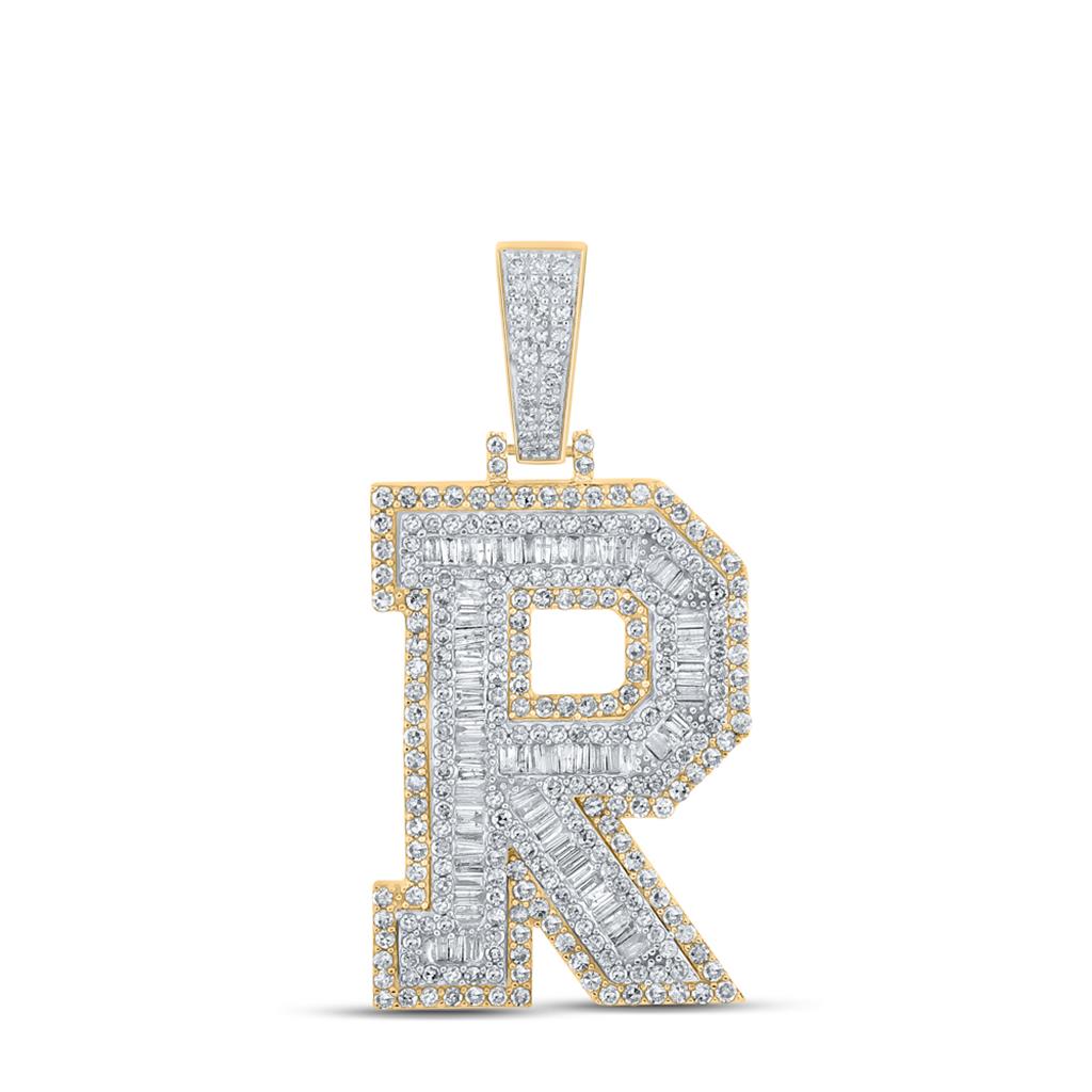 Large 45MM A - Z Initial Letter Baguette Diamond Pendant 10K Yellow Gold R HipHopBling