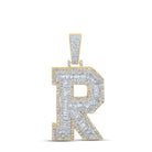 Large 45MM A - Z Initial Letter Baguette Diamond Pendant 10K Yellow Gold R HipHopBling