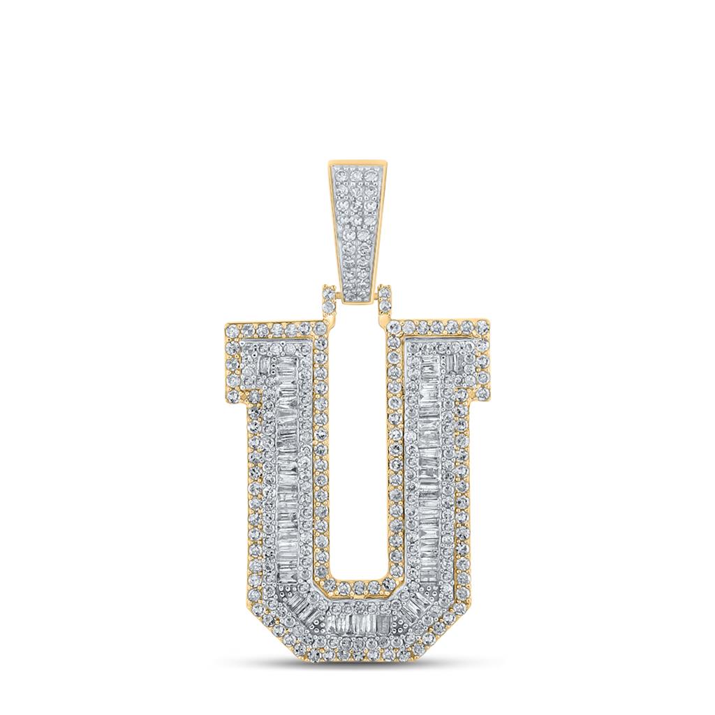 Large 45MM A - Z Initial Letter Baguette Diamond Pendant 10K Yellow Gold U HipHopBling