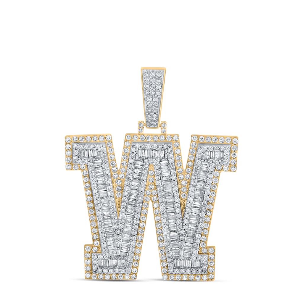 Large 45MM A - Z Initial Letter Baguette Diamond Pendant 10K Yellow Gold W HipHopBling