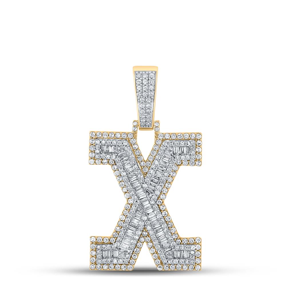 Large 45MM A - Z Initial Letter Baguette Diamond Pendant 10K Yellow Gold X HipHopBling
