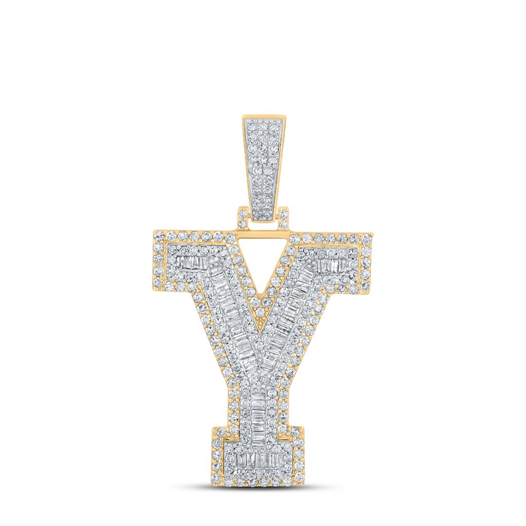 Large 45MM A - Z Initial Letter Baguette Diamond Pendant 10K Yellow Gold Y HipHopBling