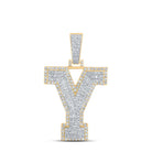 Large 45MM A - Z Initial Letter Baguette Diamond Pendant 10K Yellow Gold Y HipHopBling