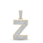 Large 45MM A - Z Initial Letter Baguette Diamond Pendant 10K Yellow Gold Z HipHopBling