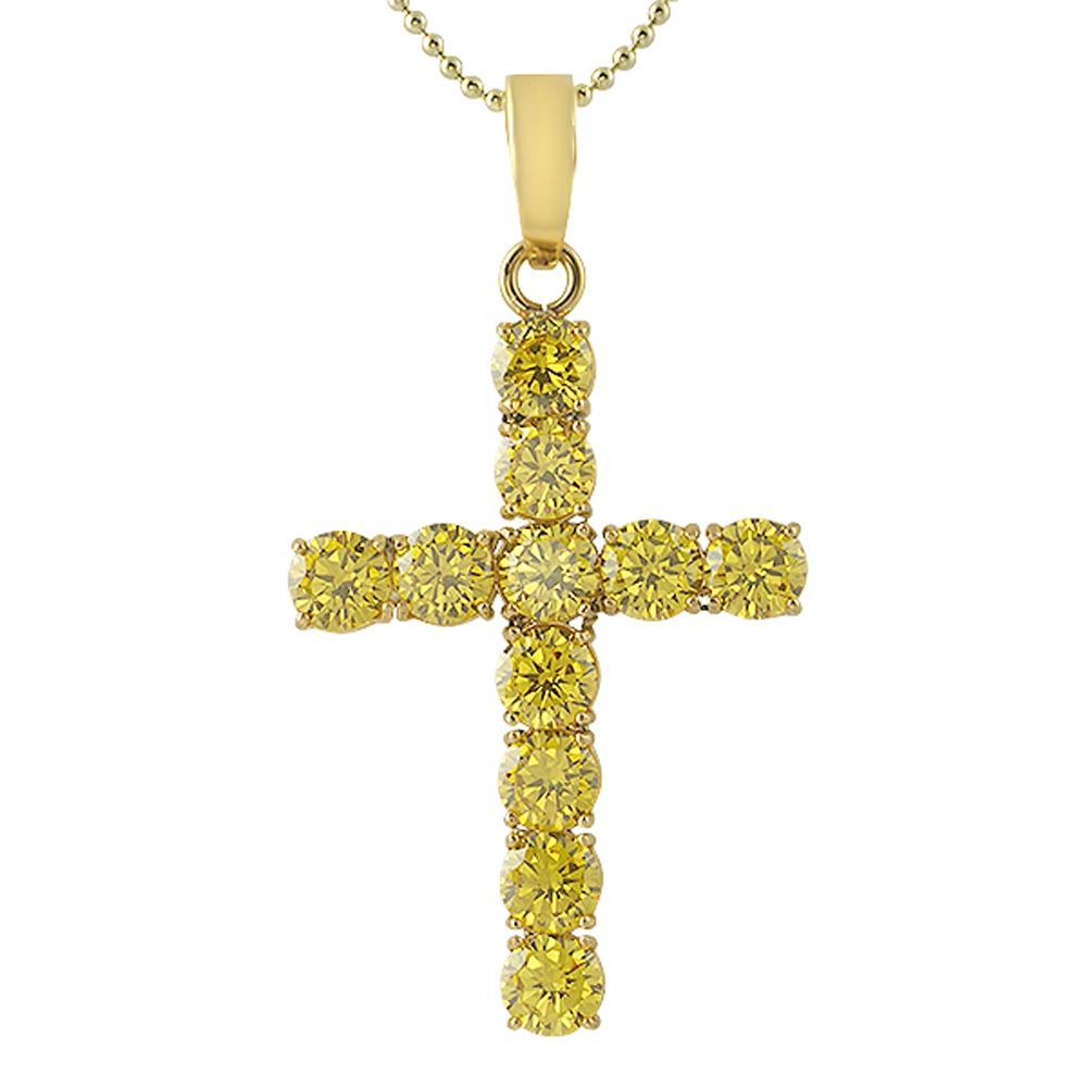 Large 8MM Canary CZ Gold Stainless Steel Cross Pendant Only HipHopBling