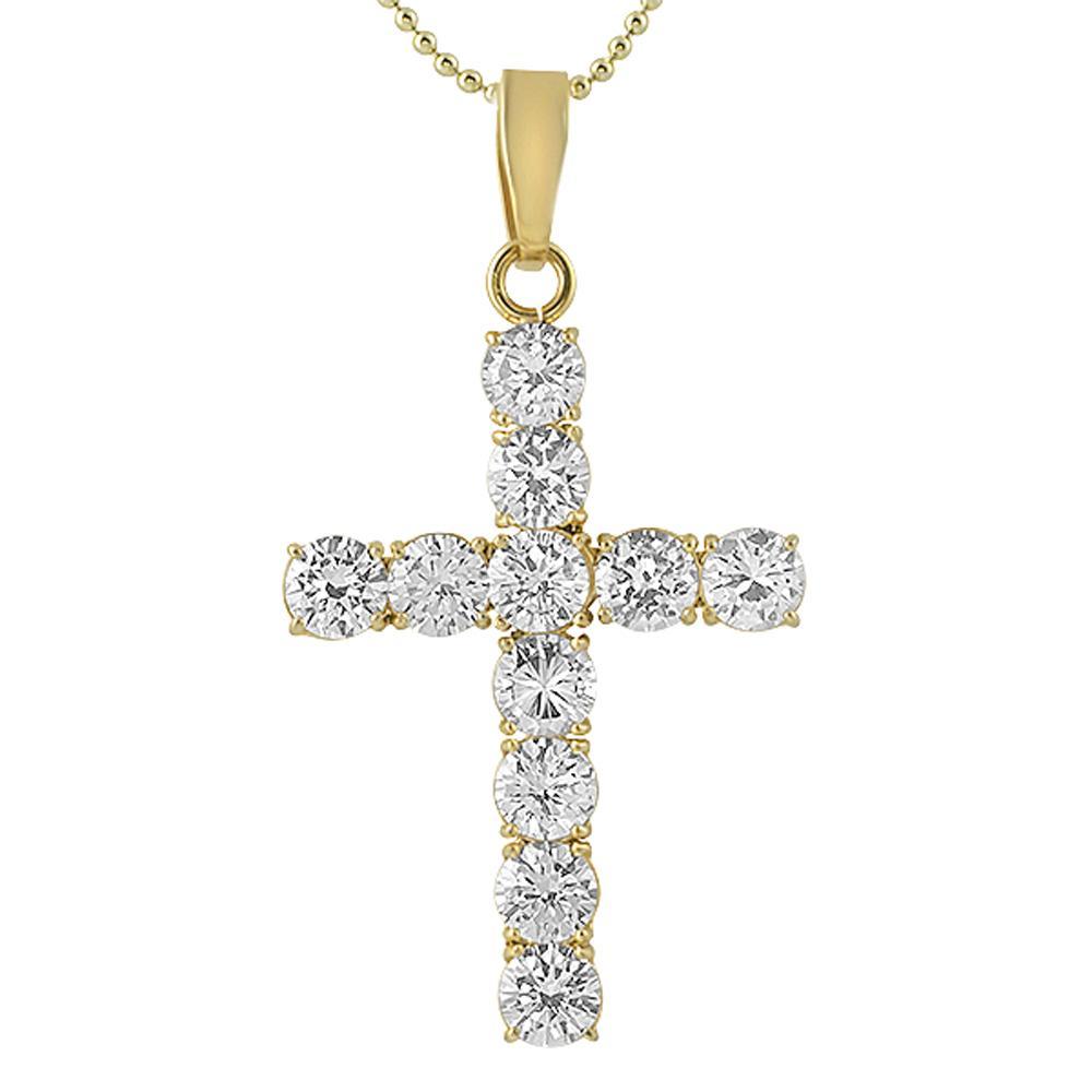 Large 8MM CZ Cross Gold Stainless Steel Pendant Only HipHopBling