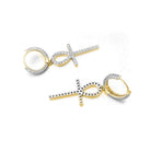 Large Ankh Tennis Cross Dangling Huggie Hoop Iced Out Earrings .925 Silver White Gold HipHopBling