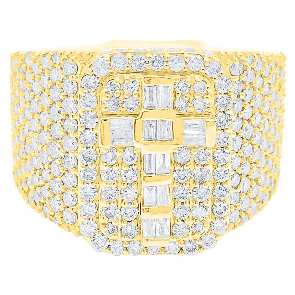 Large Baguette Cross Diamond Ring 3.90cttw 10K Gold 10K Yellow Gold HipHopBling