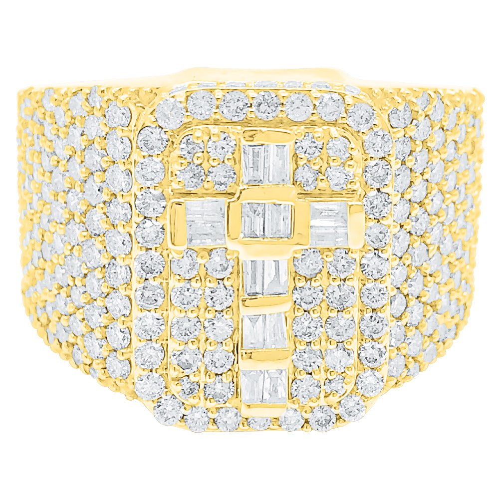 Large Baguette Cross Diamond Ring 3.90cttw 10K Gold HipHopBling