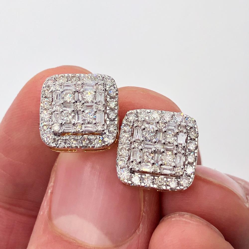Large Baguette Cushion Diamond Earrings 1.30cttw 10K Yellow Gold HipHopBling