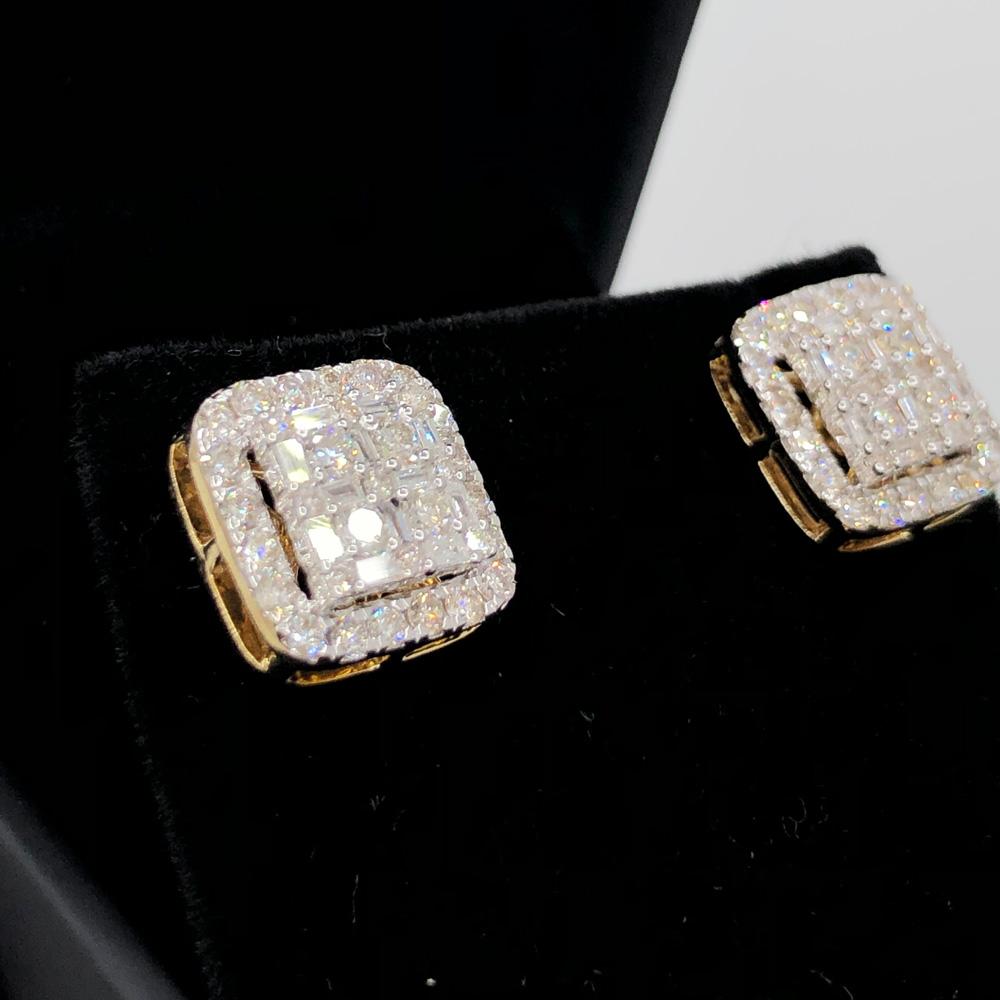 Large Baguette Cushion Diamond Earrings 1.30cttw 10K Yellow Gold HipHopBling